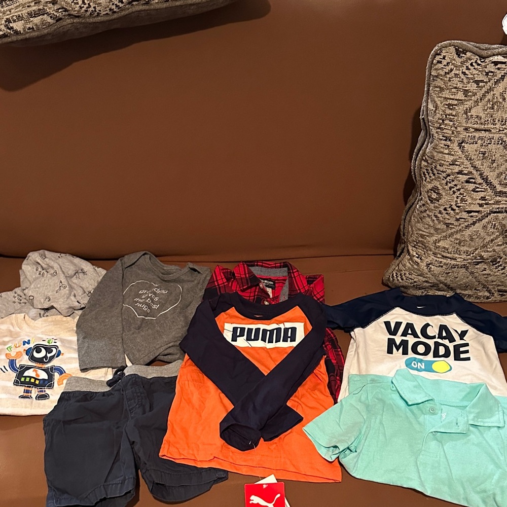 Puma Orange and Navy Long Sleeve Logo Tee